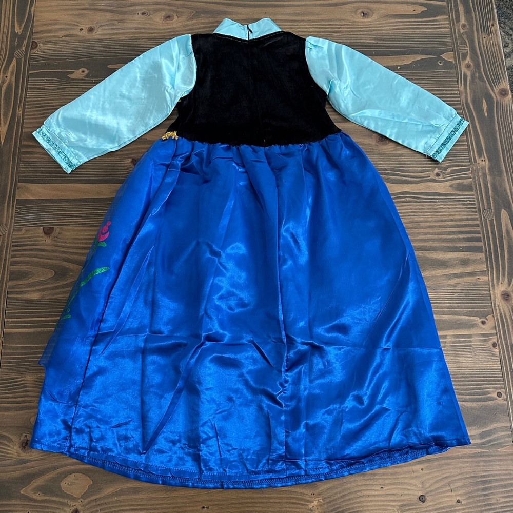 Girls Anna Inspired Halloween Costume Dress Blue Black Floral Size 120 - Picture 4 of 10
